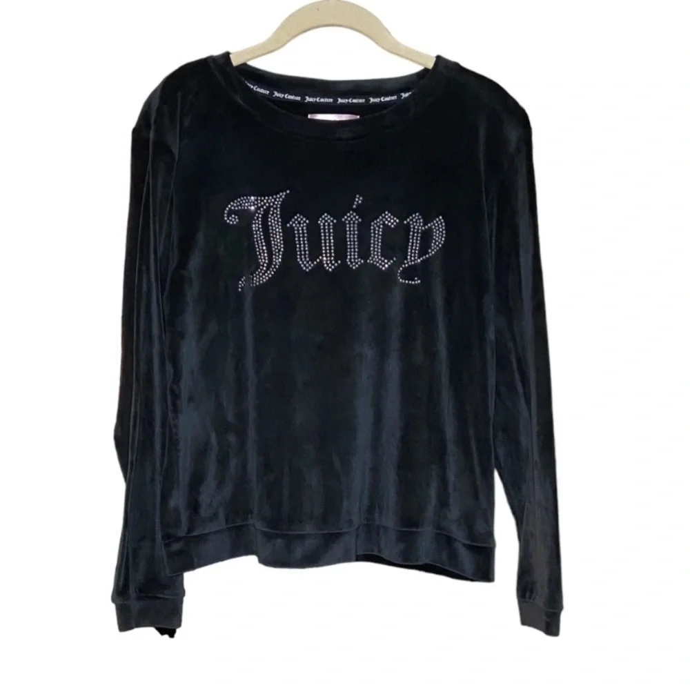 Juicy Couture Black Velour Lounge Set M Y2K Rhinestone Logo Tracksuit Cozy Glam - Picture 4 of 9